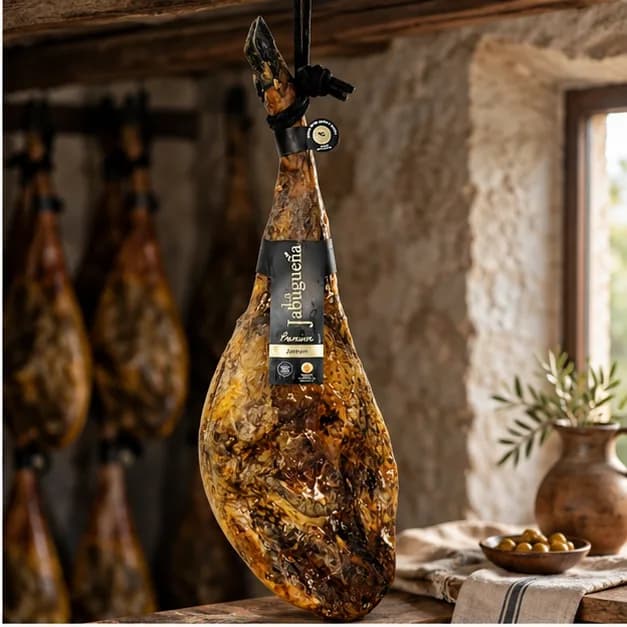 Jamón Premium La Jabugueña, en una mesa de madera