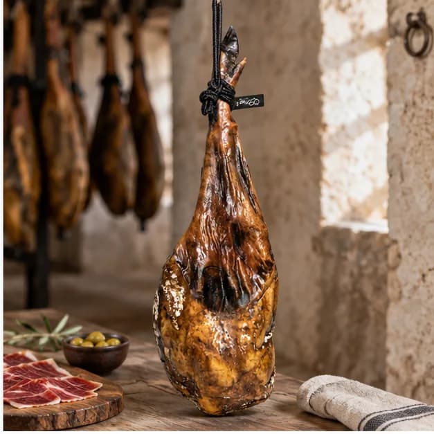 Paleta de Bellota 100% Ibérica Cárdeno, en una mesa de madera