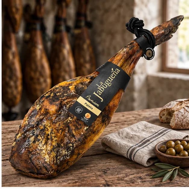 Paleta Premium La Jabugueña, en una mesa de madera