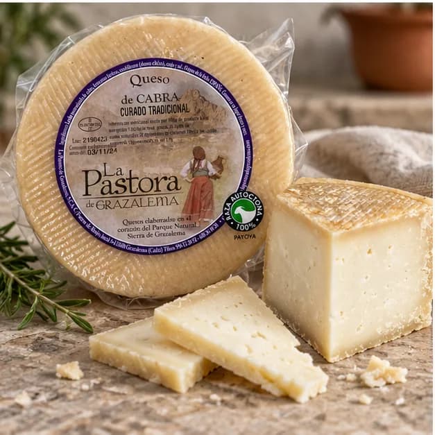 Queso curado de cabra payoya de Grazalema curado tradicional La Pastora, en detalle