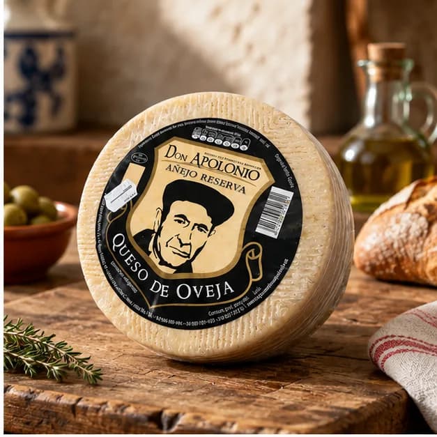 Queso de Oveja Añejo Don Apolonio, en una mesa de madera