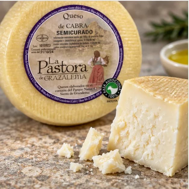 Queso semicurado de cabra payoya de Grazalema La Pastora, en detalle