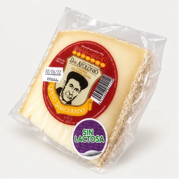 Queso sin lactosa semicurado Don Apolonio, sobre fondo claro