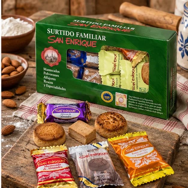 Surtido Familiar San Enrique, en una mesa de madera